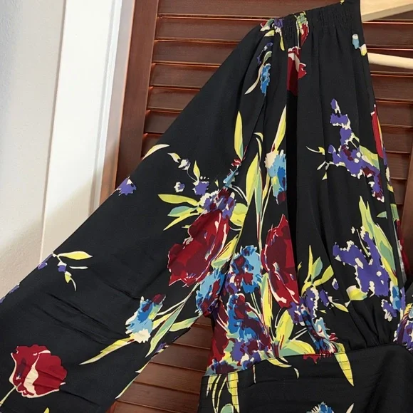 Black Floral V-Neck Maxi Dress with Bold Multicolor Print - Picture 4 of 4